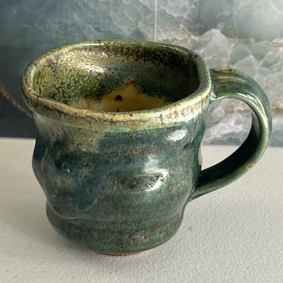 Studio Art Pottery Mug 3.5" Stoneware Green Speckled Lumpy - Picture 1 of 10